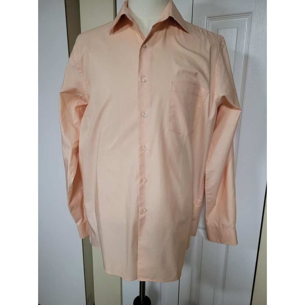 Van Heusen Royal Herringbone Peach Dress Shirt Regular Fit 16.5 34/35